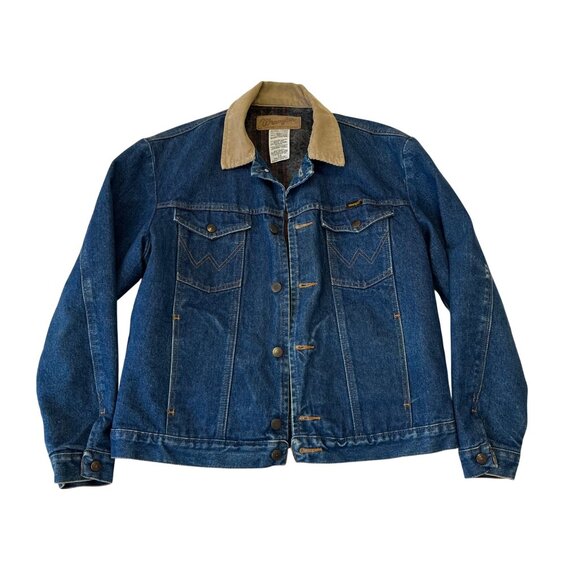 Vintage Wrangler Jean Jacket Mens 40 Blanket Lined Barn Chore Corduroy Collar - Picture 1 of 12